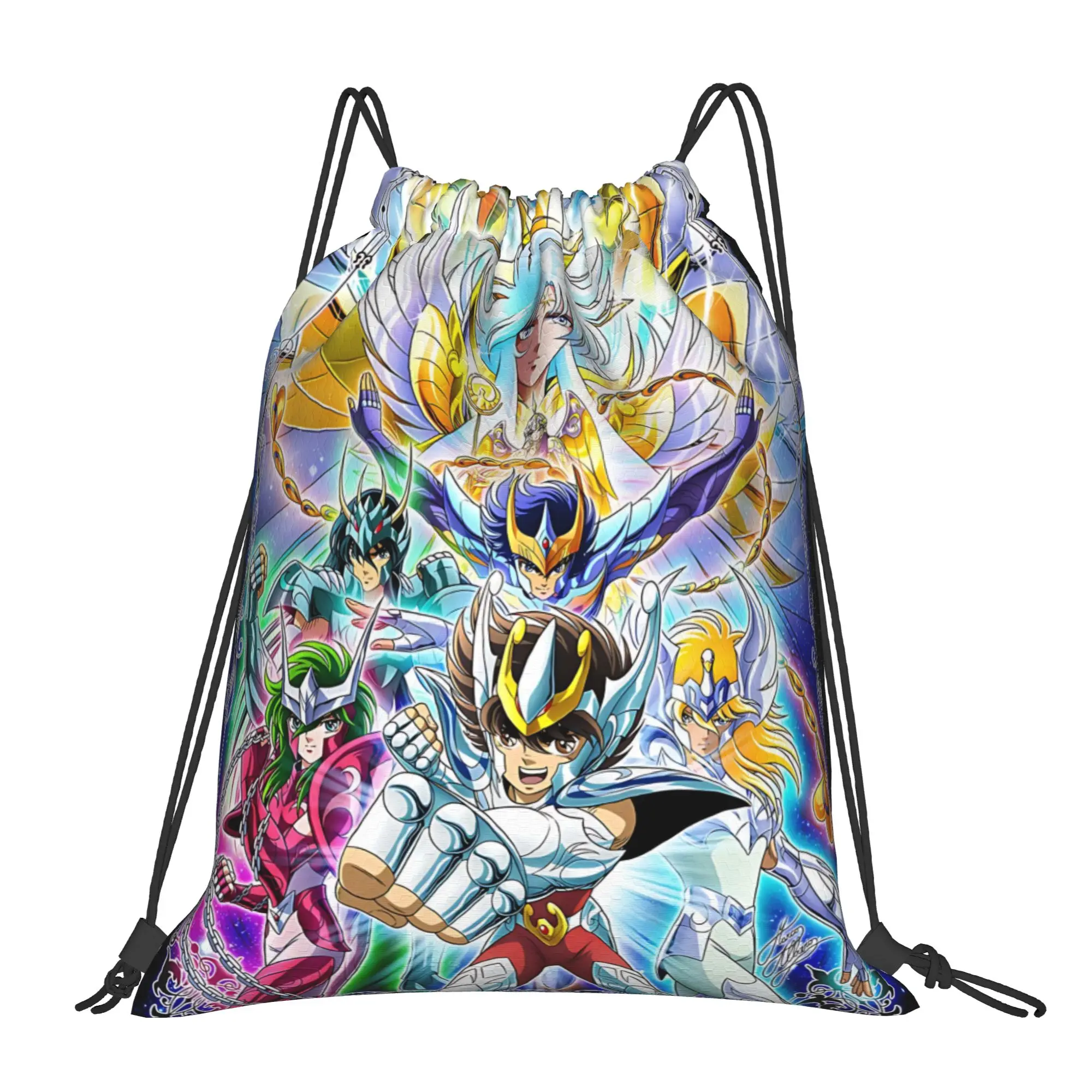 For travel Pouch Saint Seiya  Kawaii Drawstring Bags Sports Shoe Clothes Storage Multi-function Teen Portable Rucksack