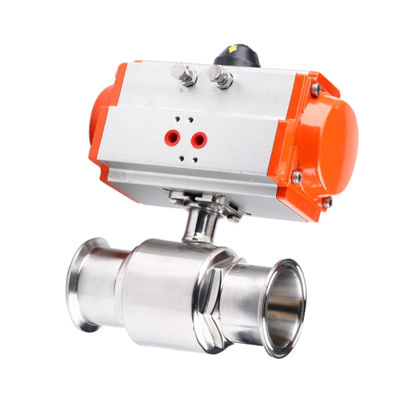 51mm Sanitary High Platform Ball Valve Two Piece Tri Clamp Ferrule Type 304 Stainless Steel Double Acting Cylinder