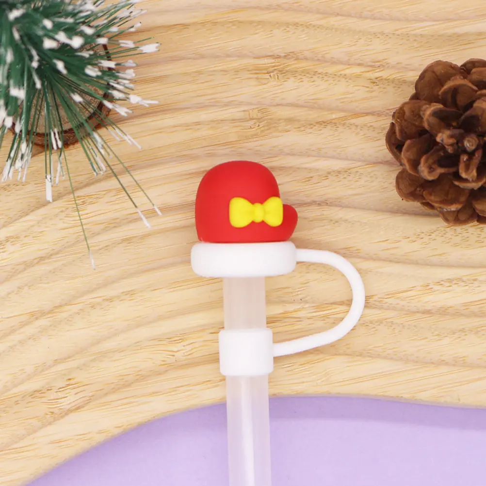 6Pcs Christmas Straw Caps Silicone Reusable Airtight Splashing Proof Straw Toppers for Tumblers Outdoor Picnic Party Decor