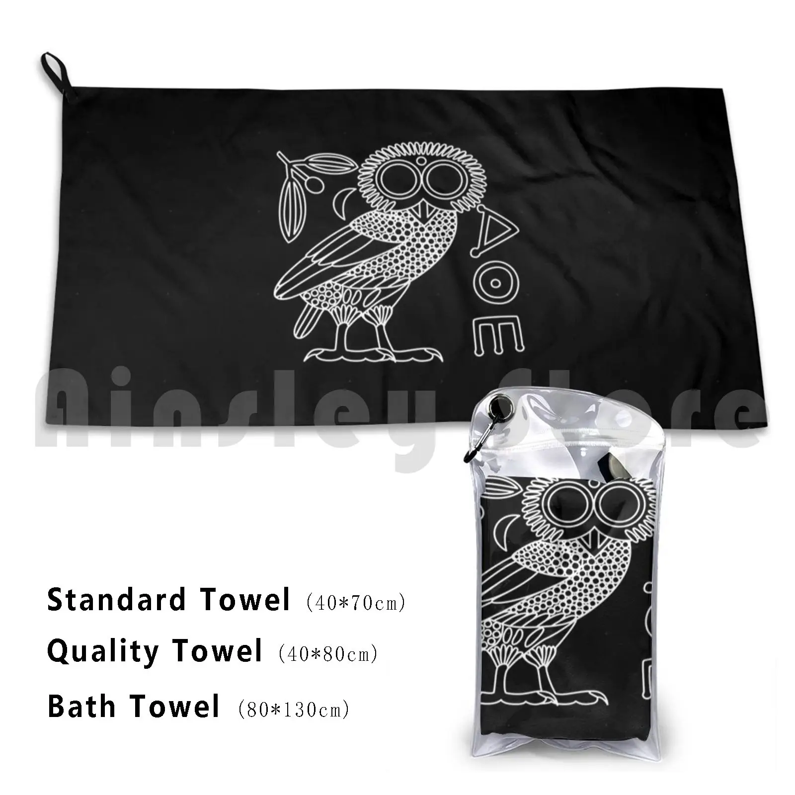 Owl Of Athena [ Black All ] Custom Towel Bath Towel Owl Athens Owlet Athena Athenian Greece Greek Ancient
