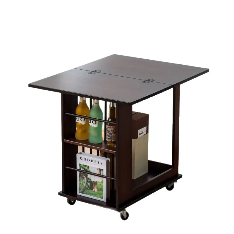 Multifunctional rotating edge few simple folding dining table with wheels movable home living room sofa side storage table bambo