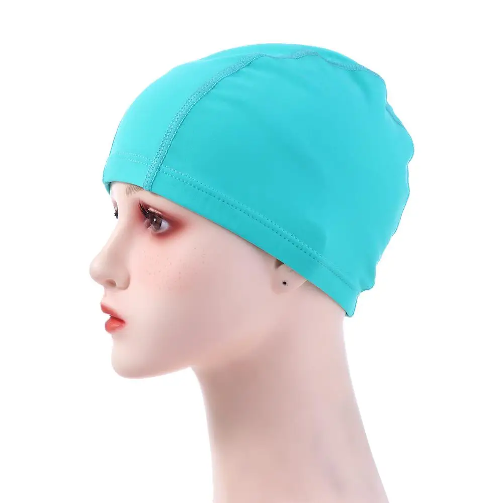 Solid Color Men Women Long Hair Bathing Cap Elastic Nylon Water Sport Protect Ears Pool Swimming Hat Waterproof