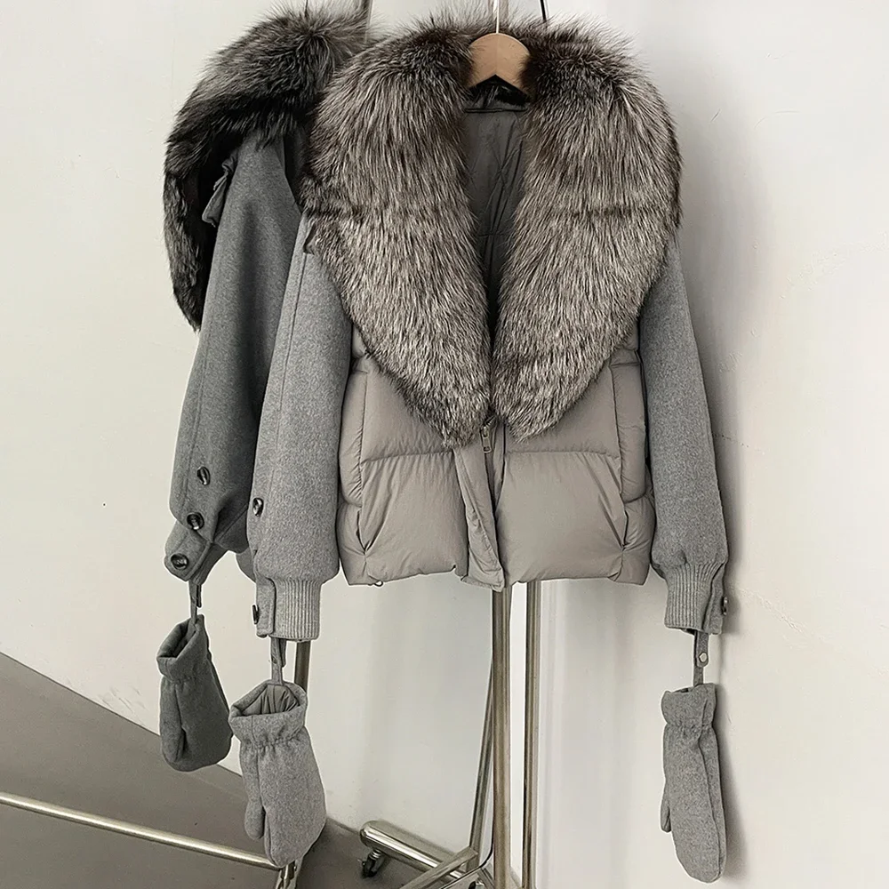 OFTBUY Natürlicher Pelz-Daunenmantel für Damen, Modischer Warmer Echter Fuchspelzmantel, Neue Winter-Wärmejacke mit Abnehmbaren Handschuhen – Detail 28