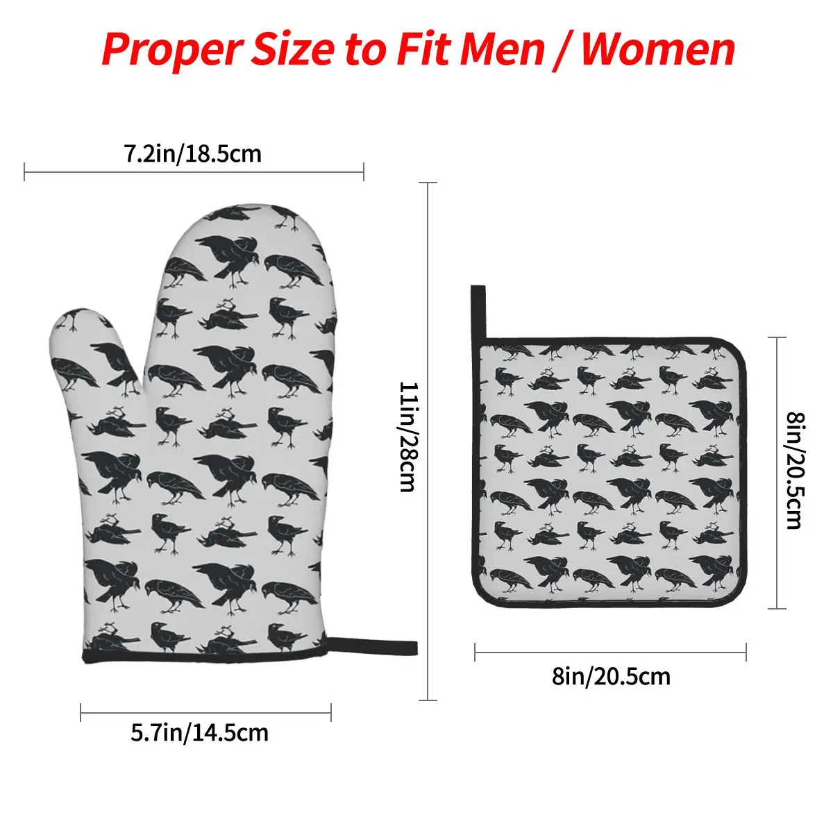 Murder Of Crows Oven Mitts and Pot Holder Sets of 4 for Baking Kitchen Cooking Grilling Resistant Non-Slip Gloves