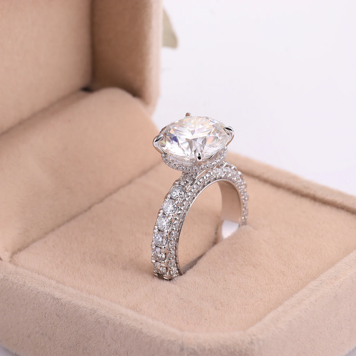 Provence 10K/14K/18K Moissanite Full Eternity Rings for Women D Color VVS Round Cut 4 CT Engagement Ring for Girlfriend with GRA