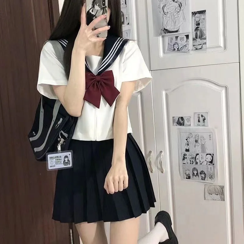 Terno de marinheiro japonês bonito menina jk uniforme escuro má menina terno médio outono e inverno estilo universitário uniforme estudante do ensino médio