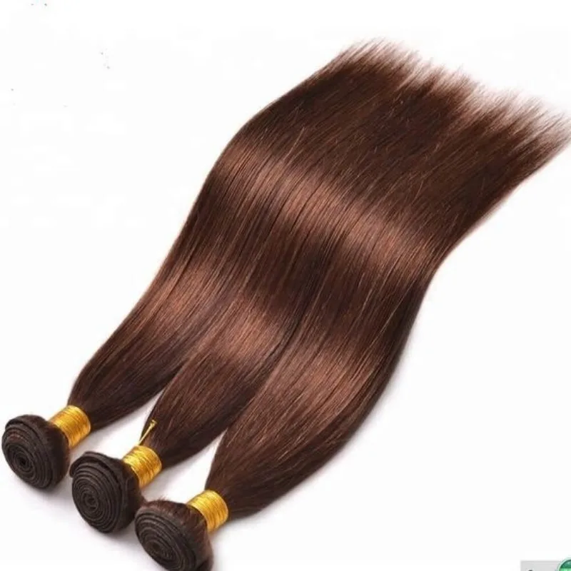 Chocolate Brown 4# Straight Human Hair Extensions Bundle 100g/pc Brazilian Virgin Hair Soft and Silky For Women Hair Weaving