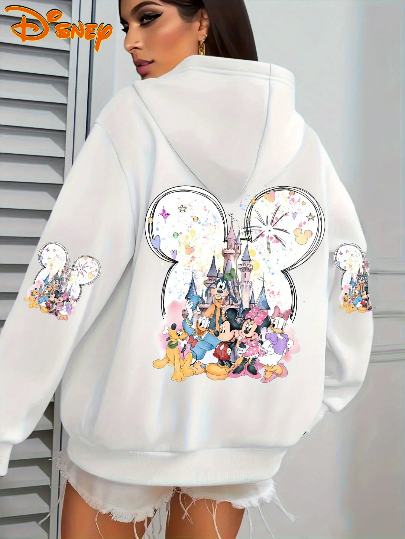 ديزني ميكي ماوس كاسل تصميم المرأة عارضة الكرتون نمط الرباط هوديي طويلة الأكمام أربعة مواسم مريحة ارتداء