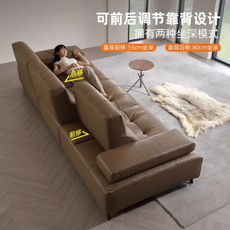 

Lawrence leather sofa 2024 new Italian minimalist straight row modern adjustable backrest first layer cowhide sofa