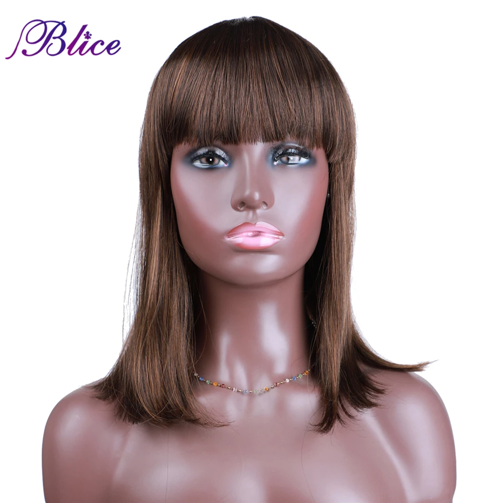 

Blice Synthetic Women Wig Shoulder Length Straight Wig Mixed Color Hair Extensions 14Inch Length Machine Made Wig