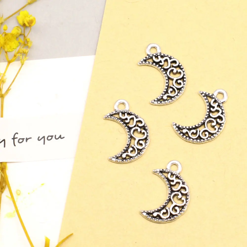 

30pcs 12x18mm Hollow Moon Charms Man Pendant Craft Diy Design Jewelri Antique Silver Color