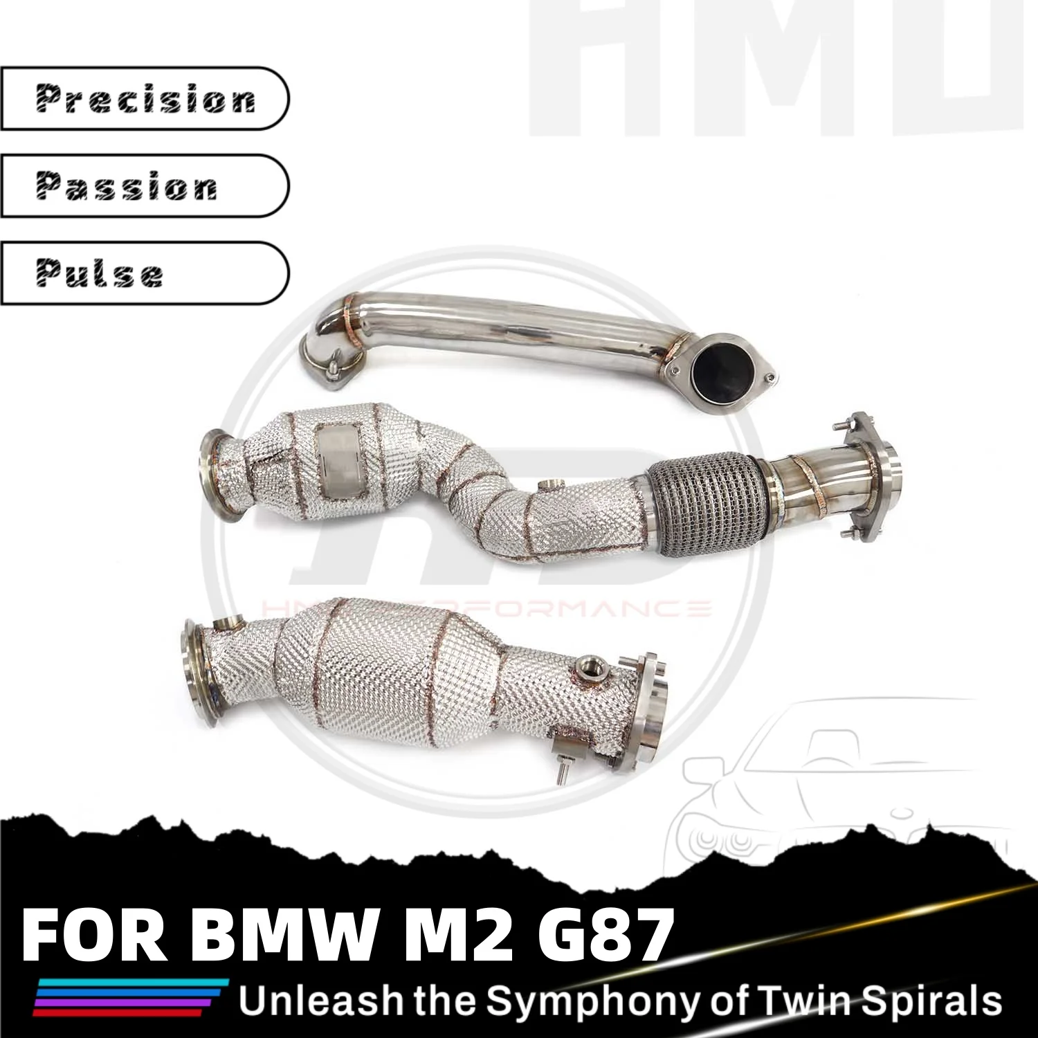 

Каталитический нейтрализатор HMD из нержавеющей стали SS304 для BMW M2 G87 (передняя труба, даунпайп) | Теплозащитный экран, высокопроизводительный, идеально подходит и повышает производительность