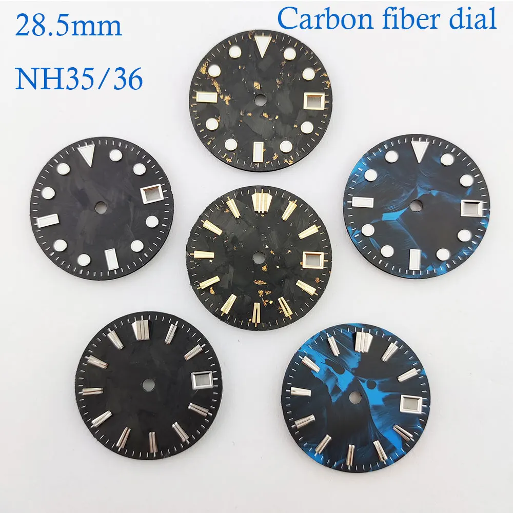 

Черный циферблат из углеродного волокна без логотипа, 28,5 мм, с синей подсветкой. Заменяет циферблаты NH35/NH36. аксессуары для часов