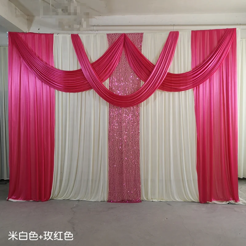 

Ice Silk With Swags Wedding Backdrop Swag Party Curtain Wedding Drape Sequins Stage Wedding Party Photo Booth Decoration