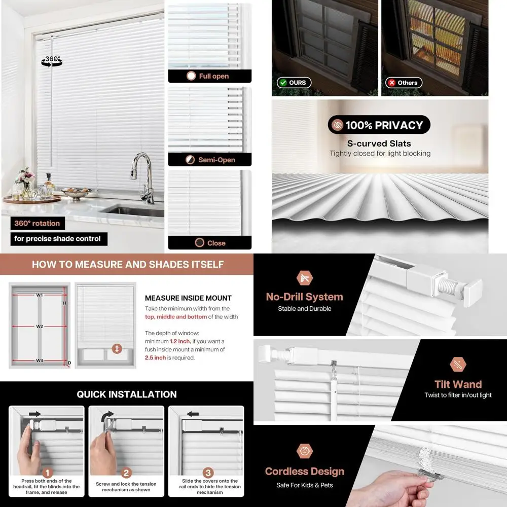 

Беспроводные 1-2 виниловые мини-жалюзи S-Curve, 100% конфиденциальность, 34x64 белые шторы для внутреннего окна