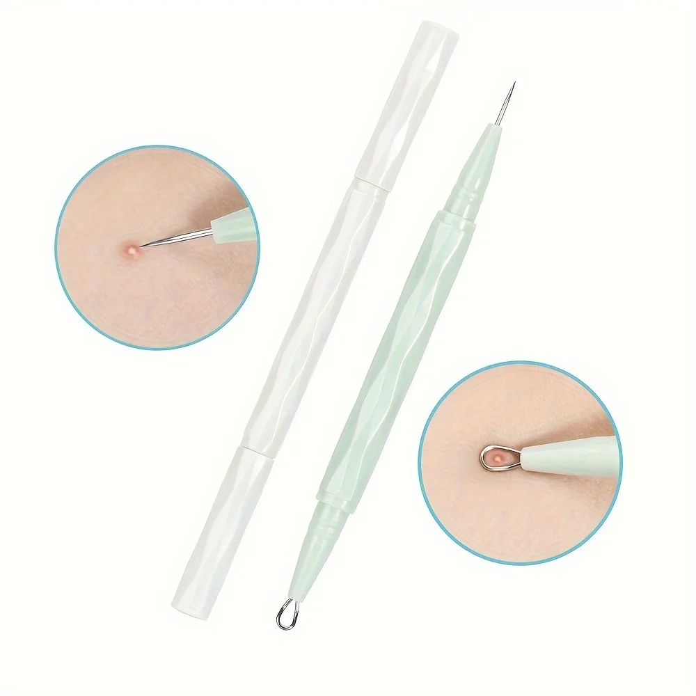 Plastic Grip Blackhead Acne Pimple Extractor Remover pin  1pcs Double-ended Stainless Steel Facial Cleaning Skin Care