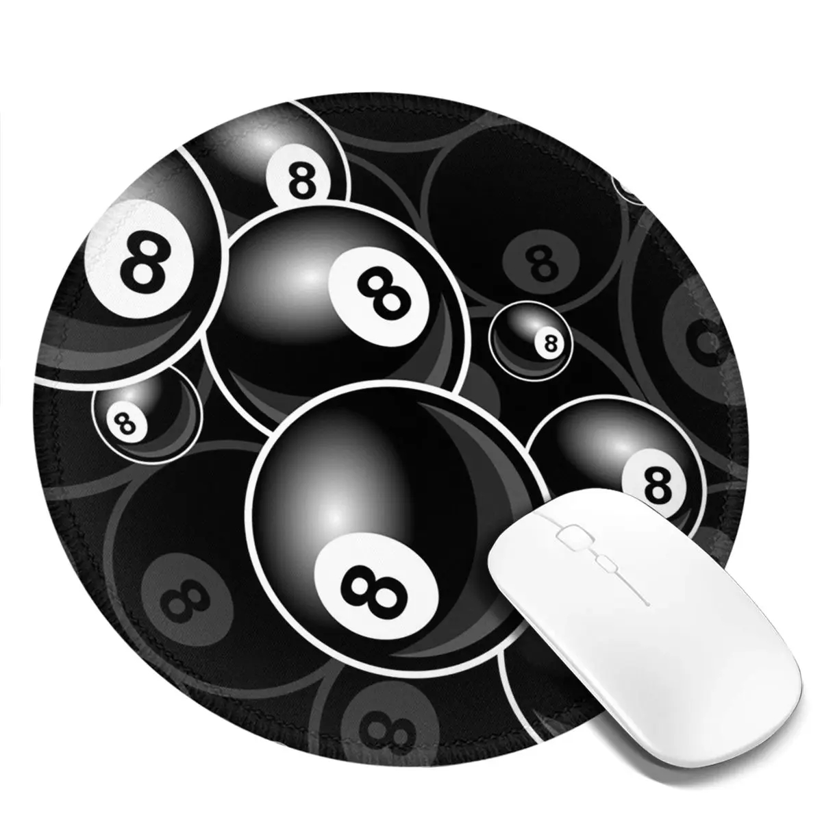 

Коврик для мыши Billiards Black Ball - черно-белый круглый коврик для мыши, коврик для компьютерной клавиатуры и мыши, коврик для геймеров, коврик для ноутбука, настольный коврик