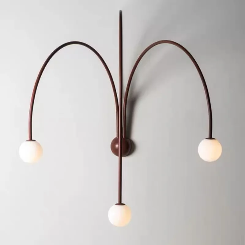 Simplicity Modern Red Iron Glass Stone Sconces Balls LED Wall Lamps Art Creative Lights for Bedroom Home Decoration Chandeliers