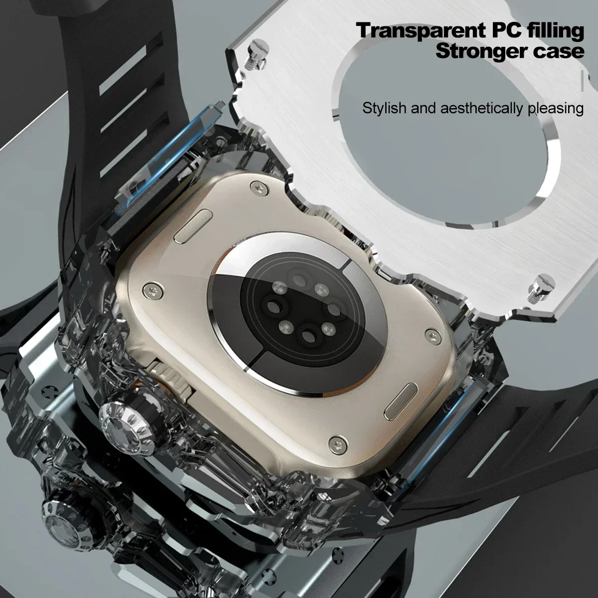 高級修正キット Apple Watch ウルトラ 2 49 ミリメートル 45 ミリメートル 44 ミリメートルステンレス鋼ケース IWatch 9 8 7 6 クリスタルボタンスポーツバンド