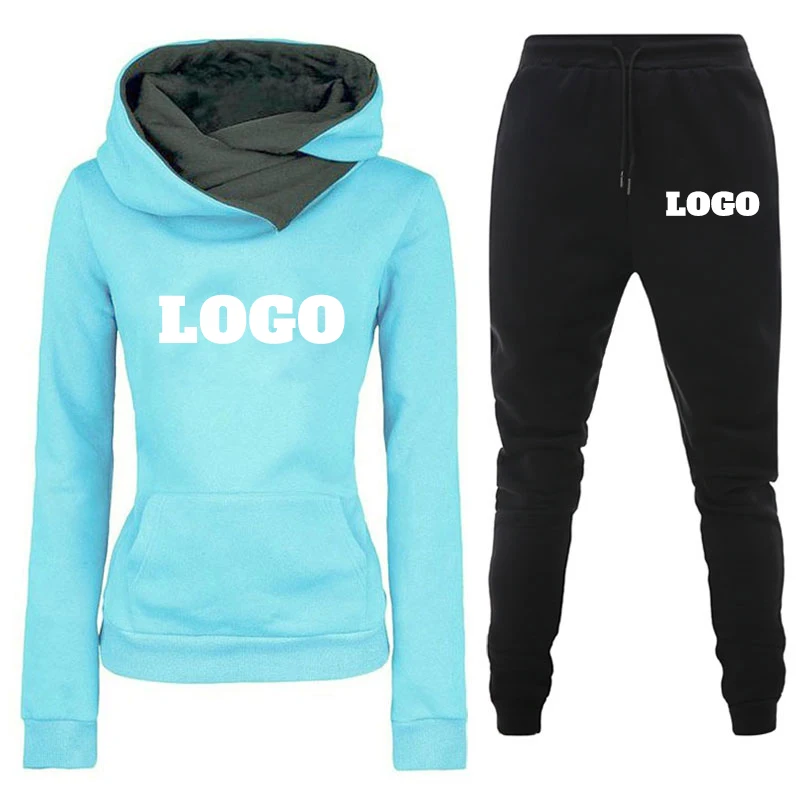 Custom Logo Hooded Sweatshirt Set Lounge Sets Womens 2 Piece Sets Women Outfit Ensemble De Sport Women\'s Fashion Suits Pant Suit