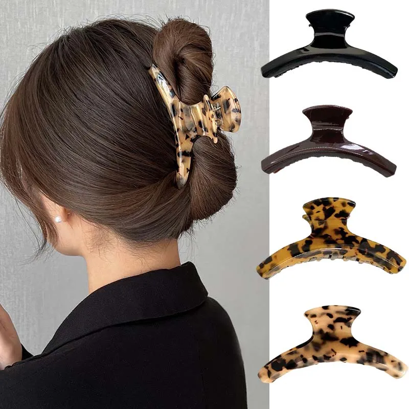 Fashion Acetate Hair Clip Korean Leopard Hair Grab Clips for Women Temperament Large Hairpin Shark Clip Female Hair Accessories