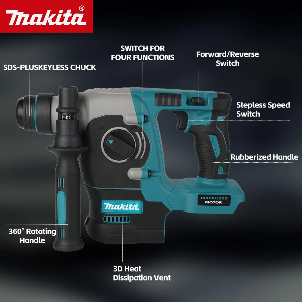 Makita DCH273 18V Brushless SDS Rotary Hammer 2.1J Impact 4 Working Modes 360° Aux Handle Masonry Drilling Hand tools Only