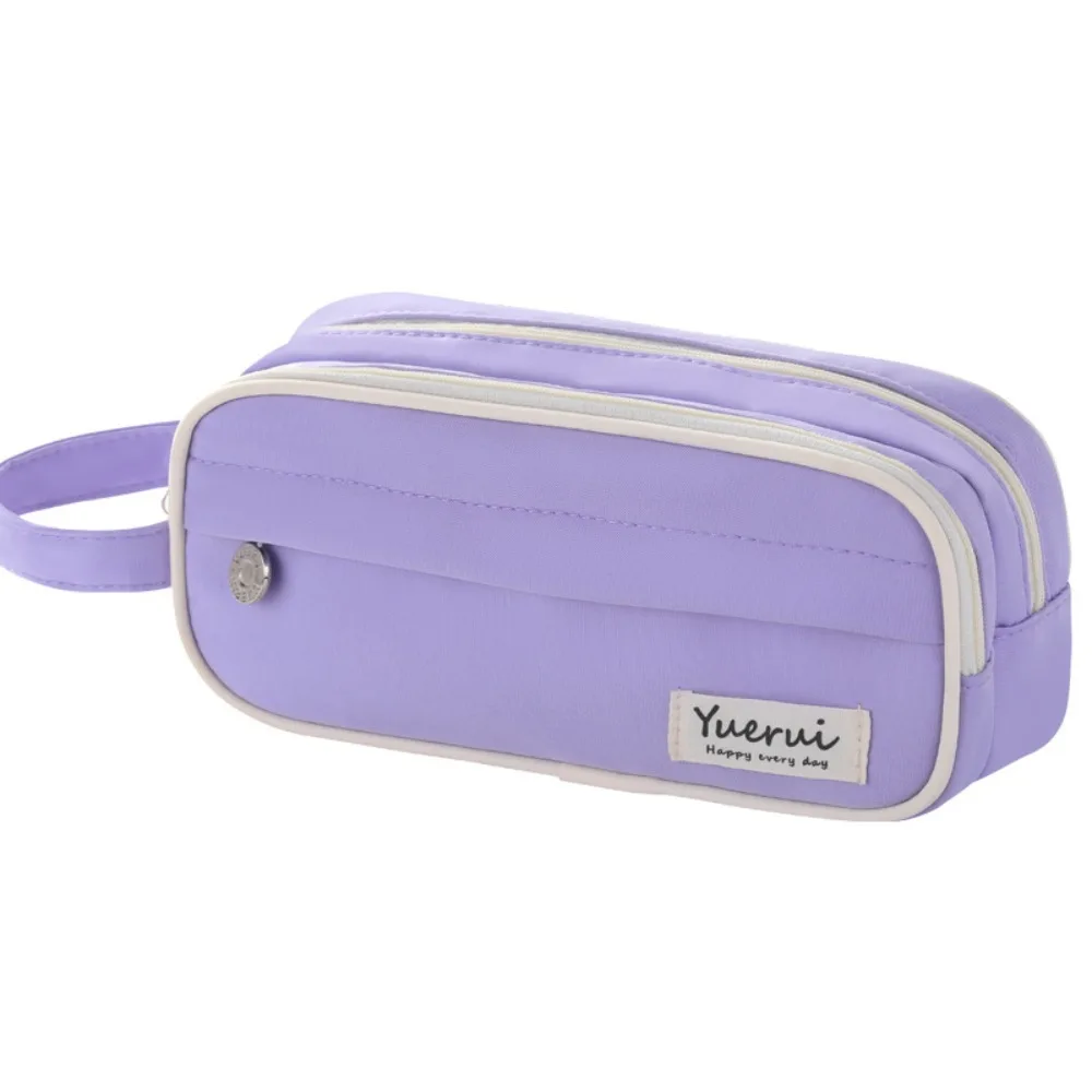 3-layer Macaron Pencil Case Double Zipper Pencil Pouch Portable Pen Case Waterproof Makeup Bag Stationery Storage Bag