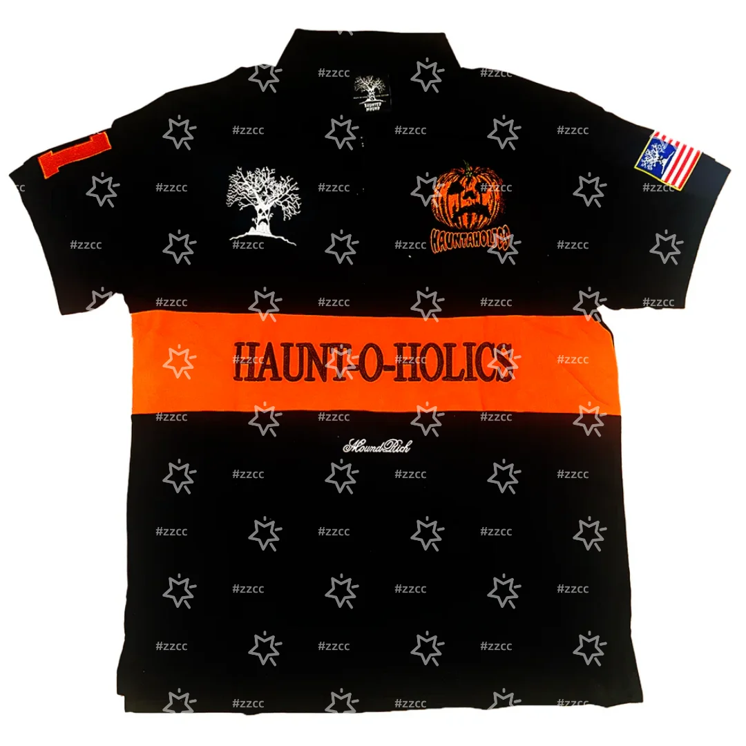 Haunted Mound Hauntaholics Polo Shirt Tshirt Hiphop Retro Pumpkin Head Letter Top Men's Shirts Women Y2k T-Shirts