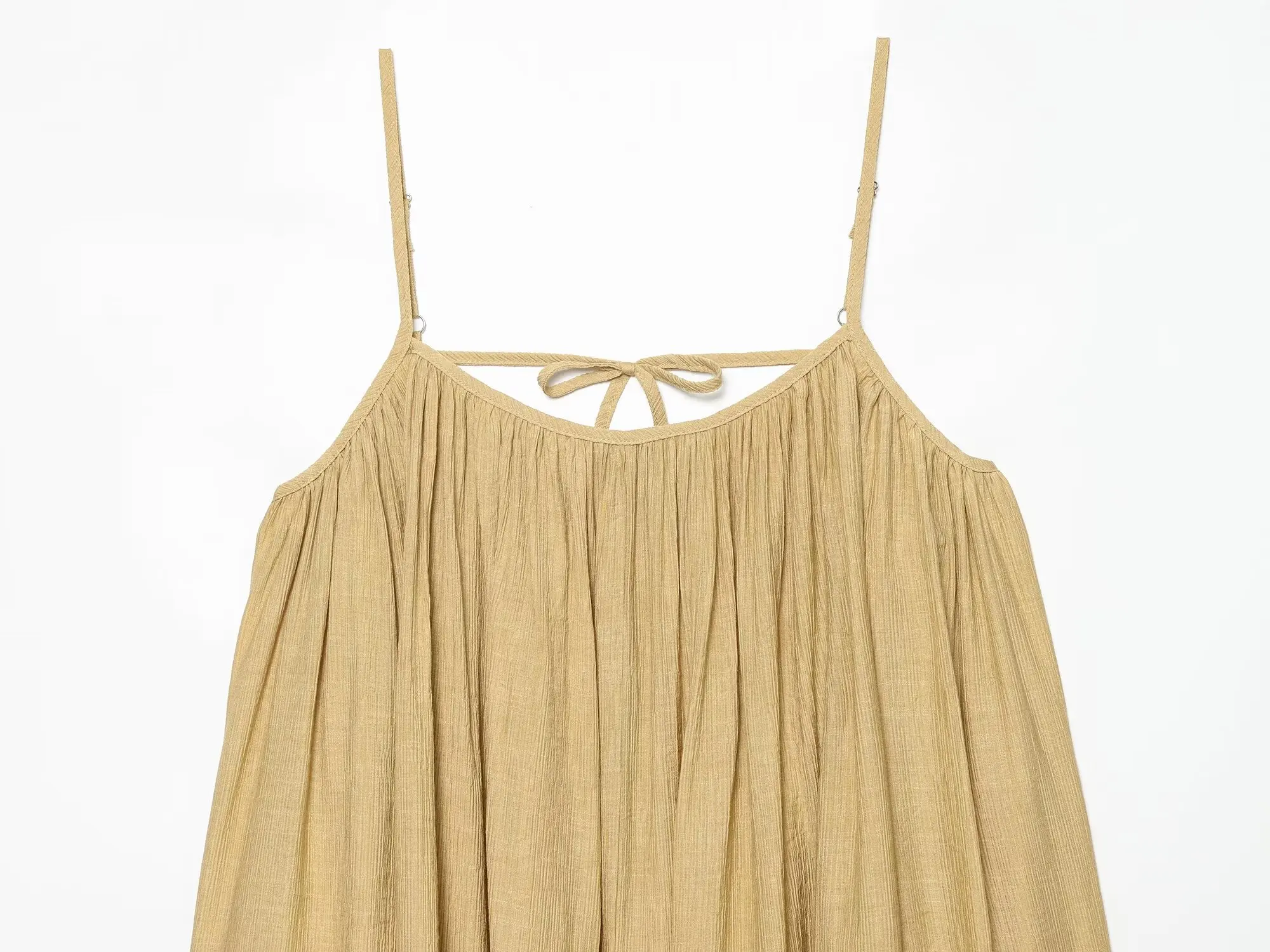 TFMLN Women Round Neck Pleated Sling Dresses Summer New Sleeveless Loose Fit Backless Solid Dress Fashion Holiday Casual Clothes