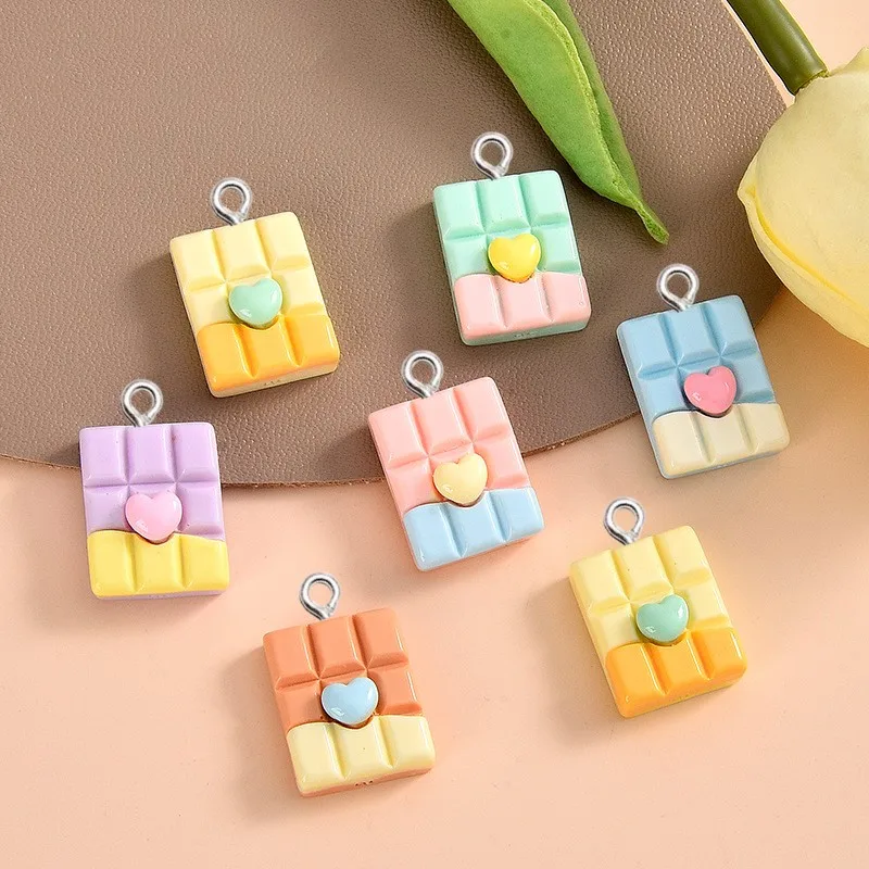 10Pcs Color Love Heart Chocolate Resin Charms Kawaii Keychain Phone Bag Flatback Decor DIY Earrings Necklace Pendant Accessories