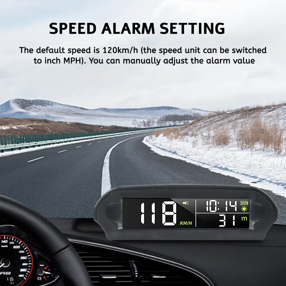 X98 Solar Digital Car HUD GPS Head Up Display Auto Speedometer Over-Speed Fatigued Driving Reminder Car Clock Temperature Show