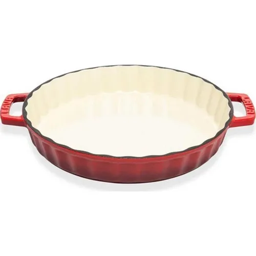 Lava Iron Casting 30 cm Metal Round Tray With Handle Red