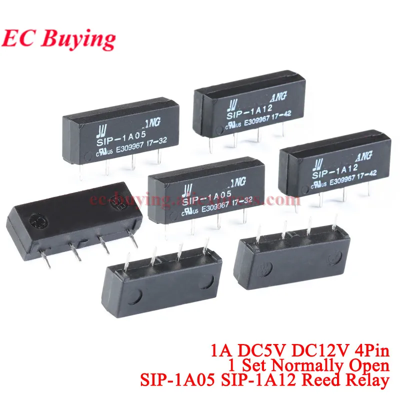 20Pcs/1pc DC 5V 12V 24V Reed Relay SIP-1A05 SIP-1A12 SIP-1A24 1 Set Normally Open NO 1A DC5V DC12V DC24V 4Pin Rele