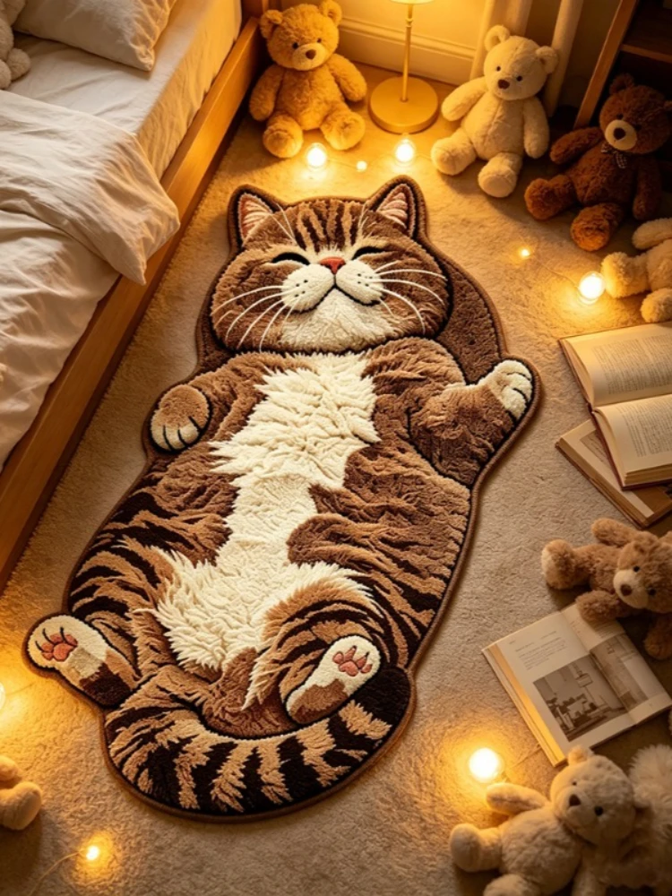 Niedlicher Teppich mit Tabby-Katzenmuster, modisch, lustig, stimmungsvoll, für Schlafzimmer, Nachttisch, Heimdekoration, Wohnzimmer, weicher, waschbarer Bodenteppich