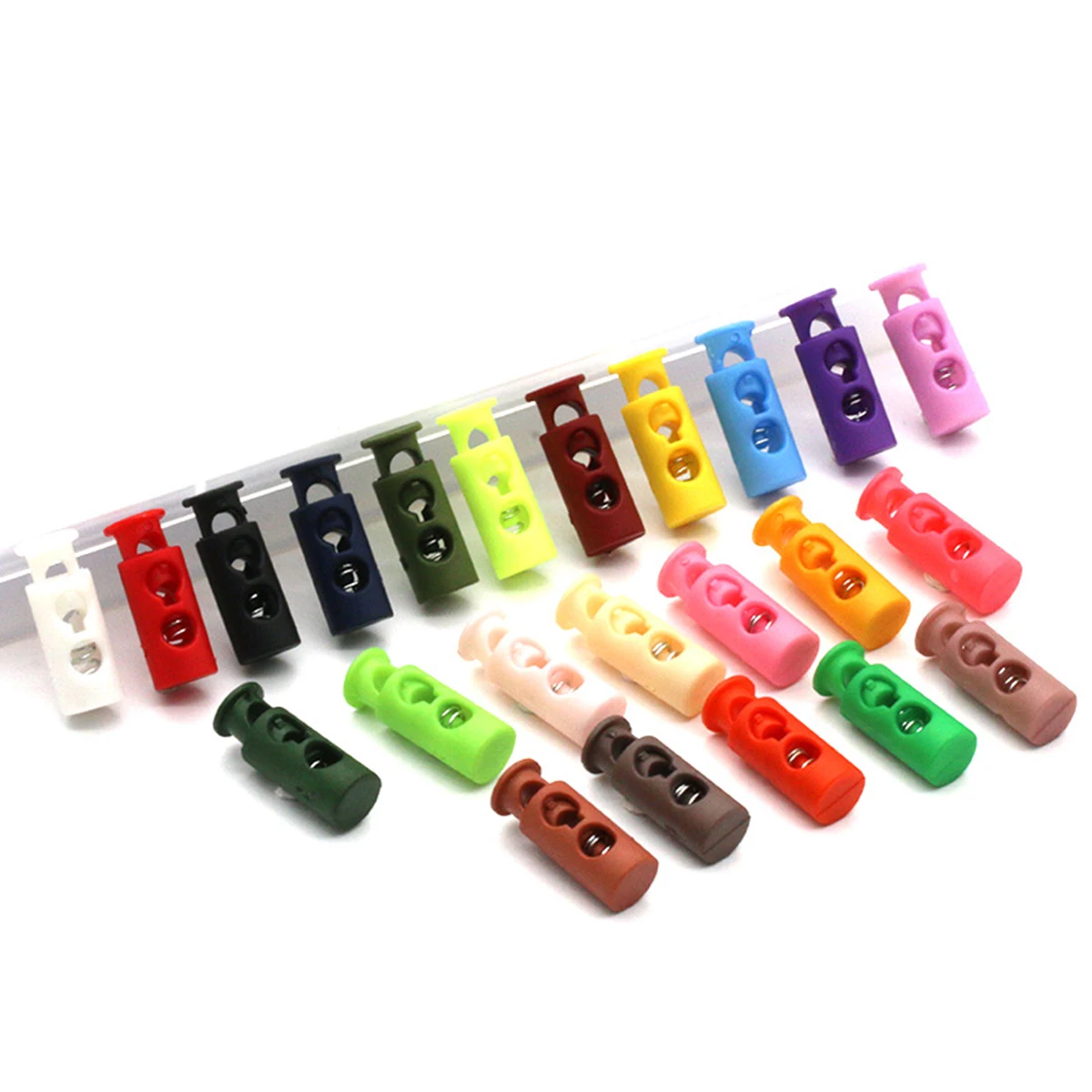 10pcs Colorful Plastic 2 Holes Cord Lock Spring Stop Toggle Stopper Clip For Sportswear Shoes Rope DIY Cord Garment Accessories