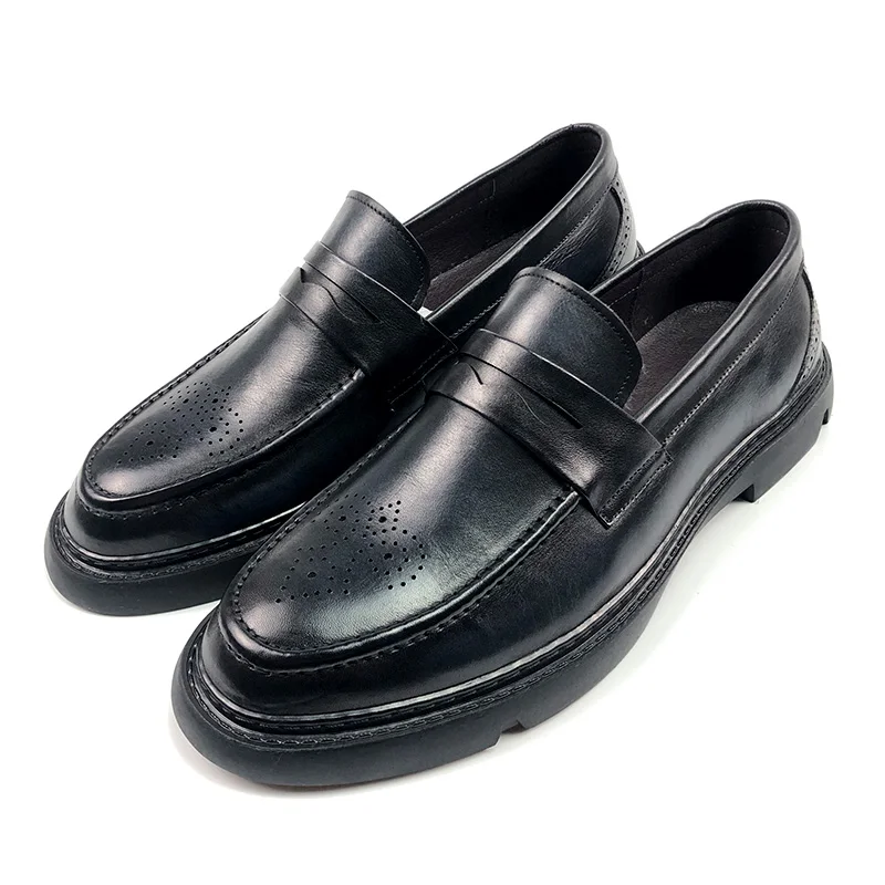 

Brogue Carved Men's Leather Shoe Fashion Soft Soles Business Casual Genuine Leather Slip on Loafers Male Work Oxfords