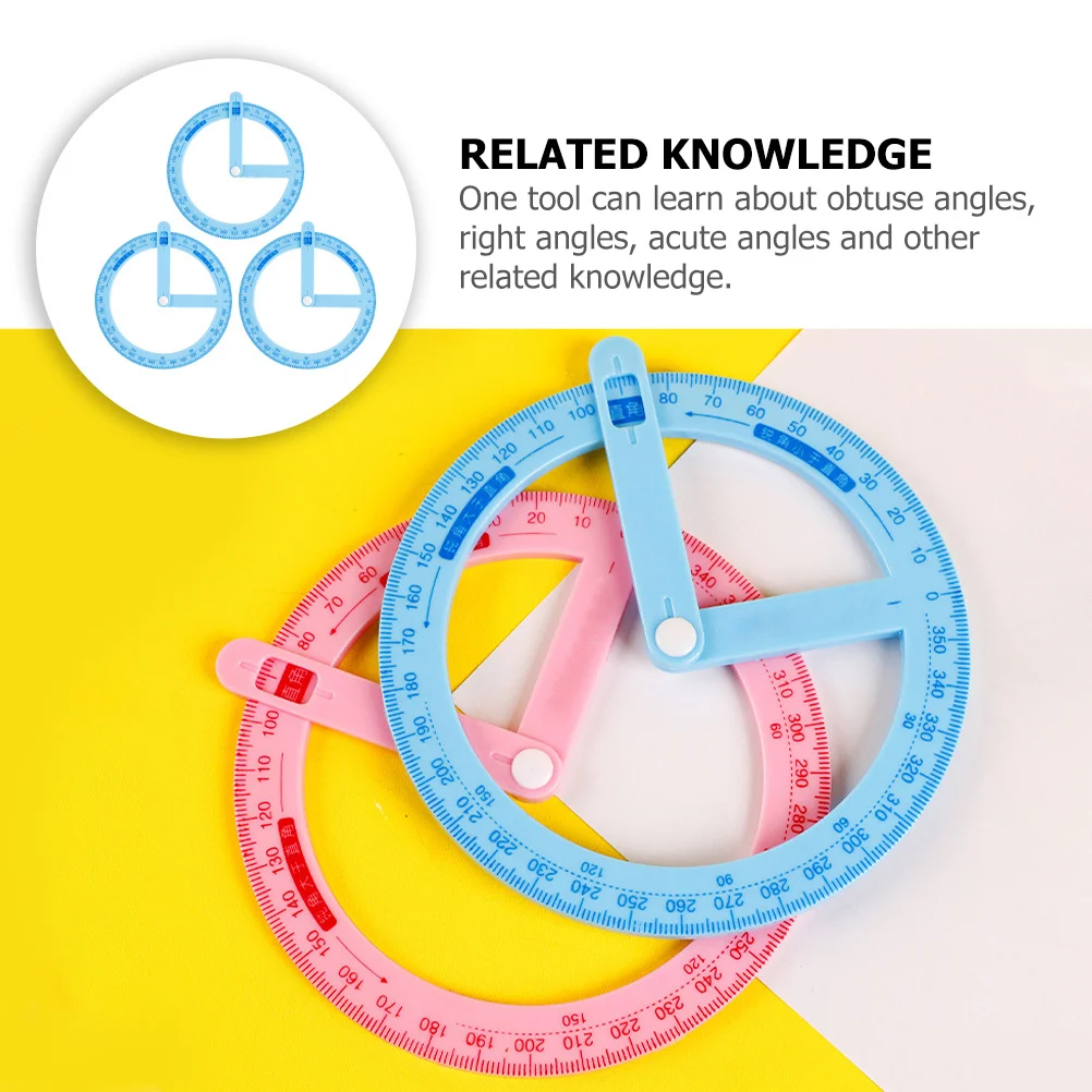 3Pcs Round Protractor with Sliding Arm Teaching Aid for Students Teachers Clear Scale Teaching Tools School Math Supplies