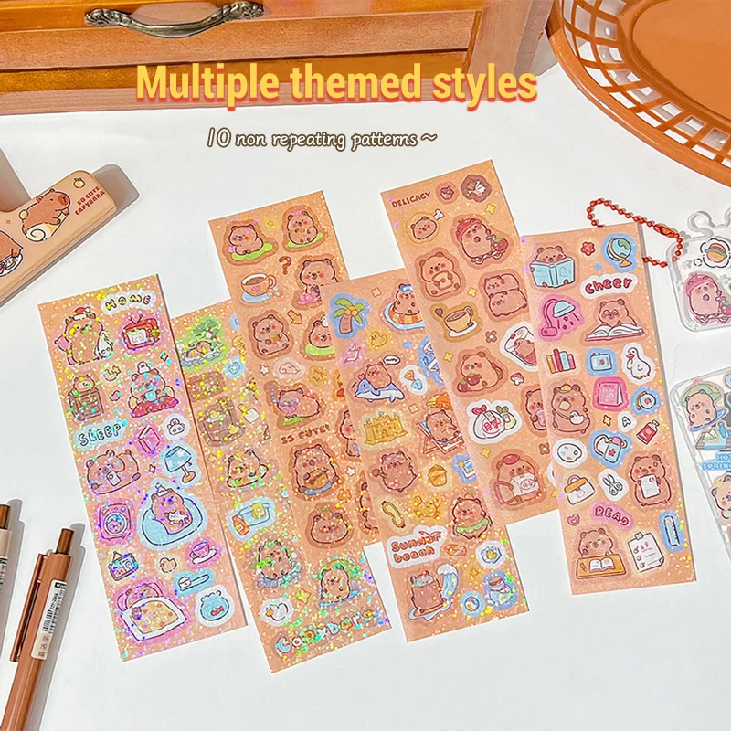 Capybara Panda Animal Stickers 10 Sheets Kawaii DIY Decals for Notebook Journal Scrapbooking Kids Gifts