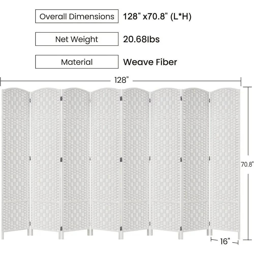 

Перегородка для комнаты, перегородки для комнаты высотой 6 футов и складные экраны для конфиденциальности, 16-дюймовый экран для конфиденциальности, 8 панелей, временная настенная фольга белого пространства