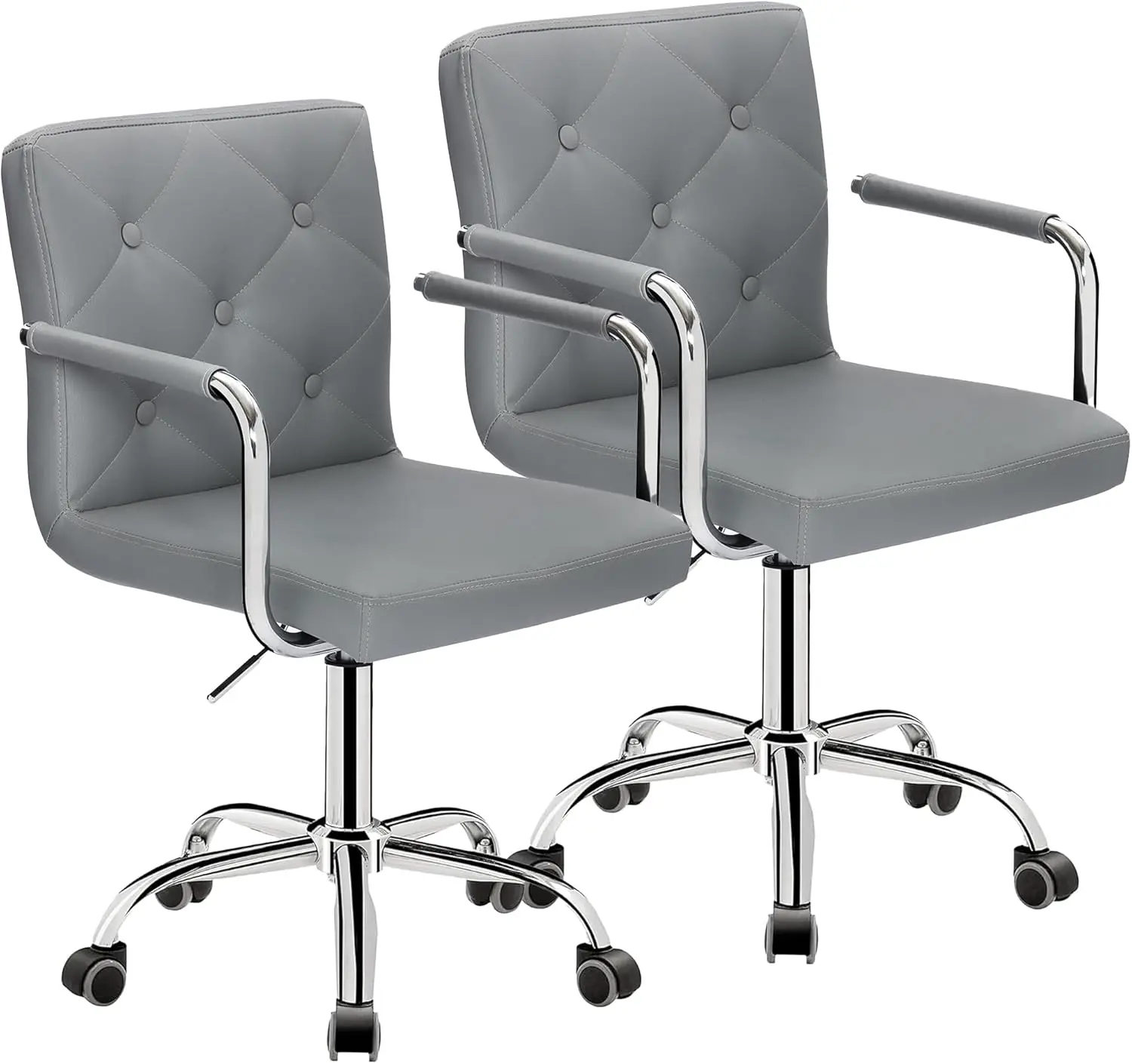 

Rolling Work Desk Chair With Swivel Wheels And Armrests Pu Leather Midba Adjustable Height For Home Office/Study, Gray, Set Of