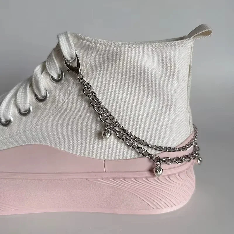 Silver Double‑Layer Shoe Heel Chain Charms Detachable Clasp Side Shoe Ornaments Decor Accessories for High‑top Canvas Sneakers