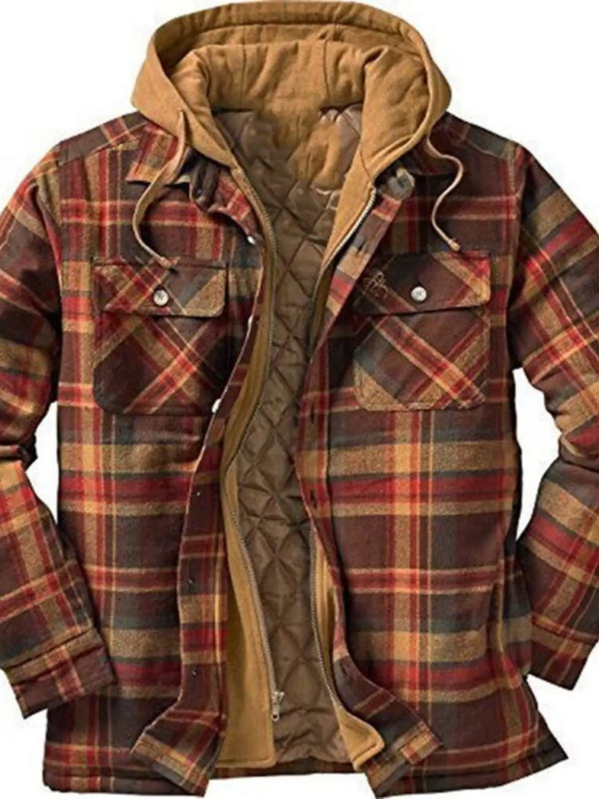 

Retro Thiened Cotton Jaet Men's Autumn Winter Loose Fit Hooded Long Sve Plaid Coat Warm Sli Casual Faion