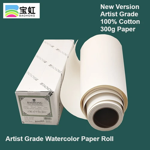 Nuevo rollo de papel maestro de acuarela Baohong Artist Grade 100% algodón 27cm/37cm x 10m 140lb 300g sin ácido medios mixtos húmedos y secos