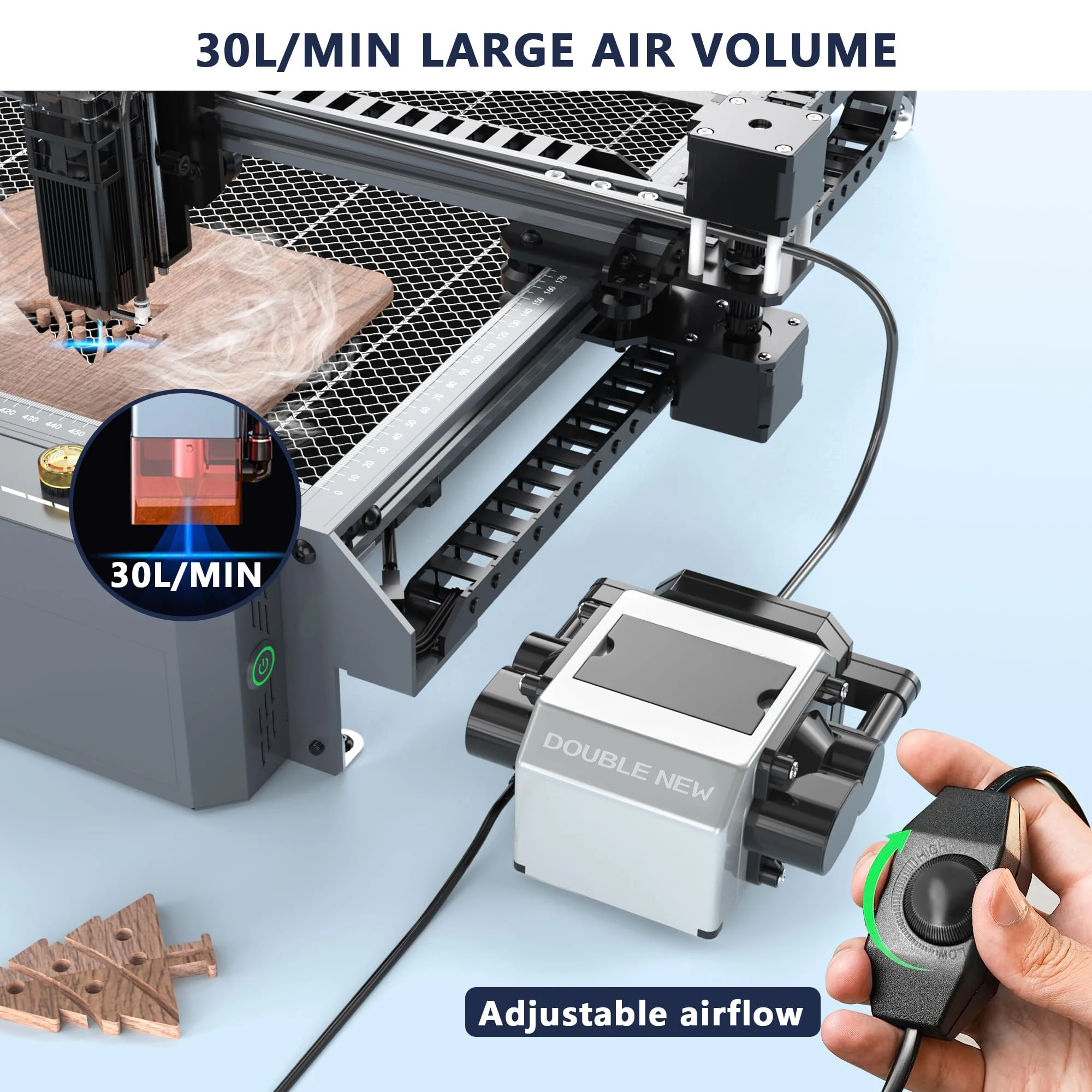 Imagem -05 - Doublenew Laser Air Assist Saída de ar Ajustável Acessórios para Bomba de ar Bocal de ar para Gravação Cnc 30l Min Novo