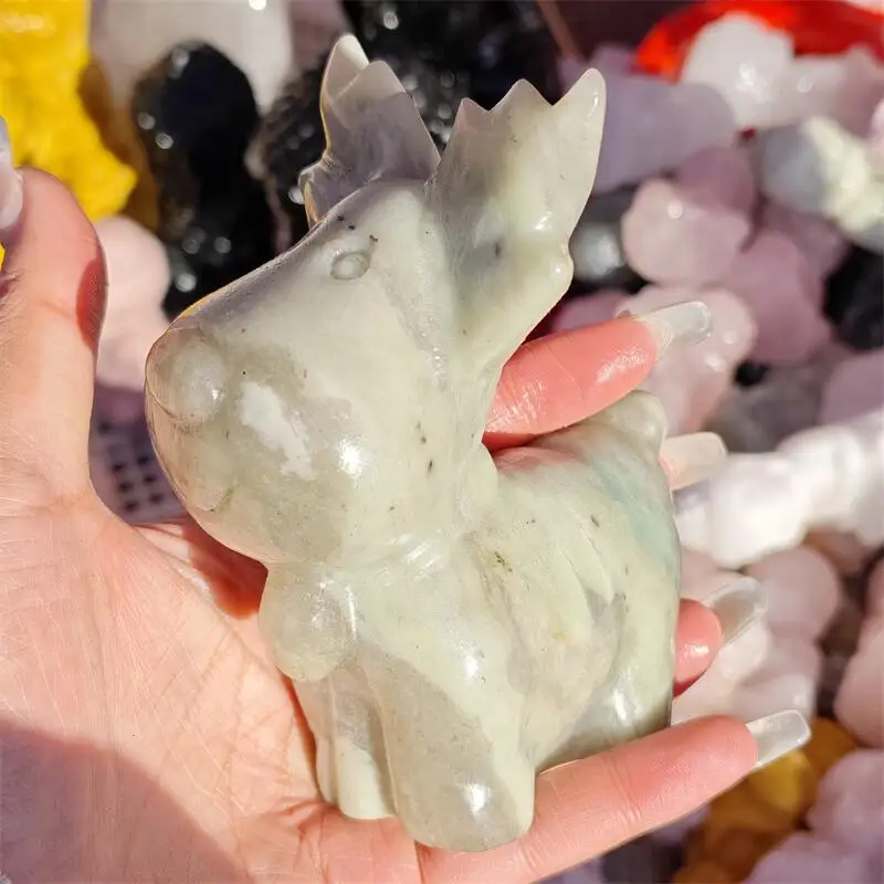 Natural Rhodonite Elk Carving Witchcraft Healing Ornaments Home Decoration Accessories Room Decor Gift 1PCS