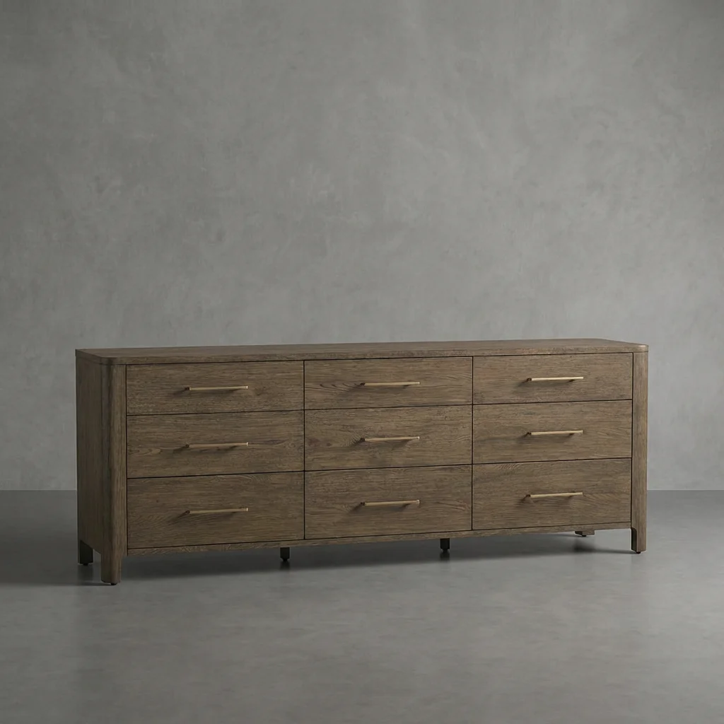 Luxury Nine-Drawer Dresser Solid Oak Wood Dresser Desk Long Dressers Length Wise for Home Bedroom Living Dining Bathroom Use