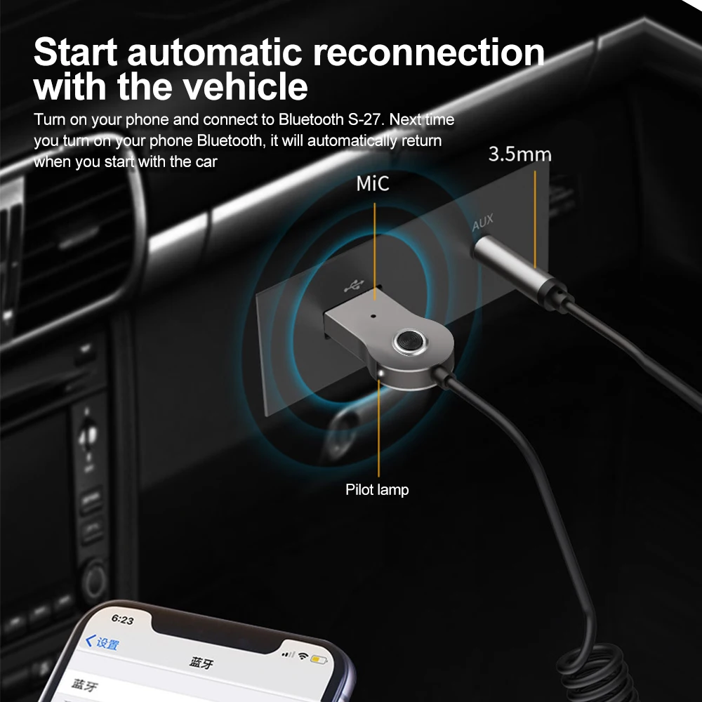 Bluetooth 5.0 Transmitter Wireless Bluetooth Receiver Car AUX 3.5mm Bluetooth Adapter Audio Cable For Speaker Headphones