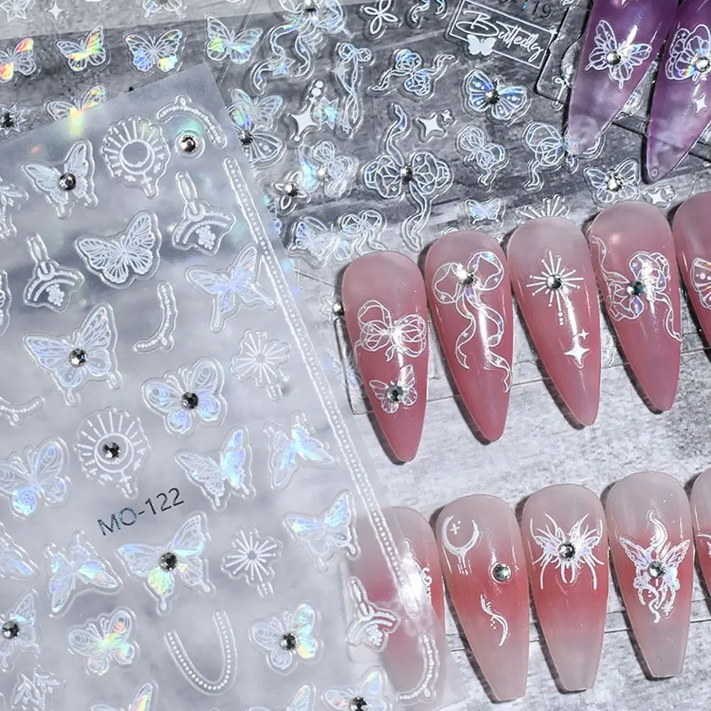 Aurora Butterfly 3D Nail Art Stickers Sparkling Crystal Shell Manicure Decal Fashion Samoprzylepna dekoracja paznokci