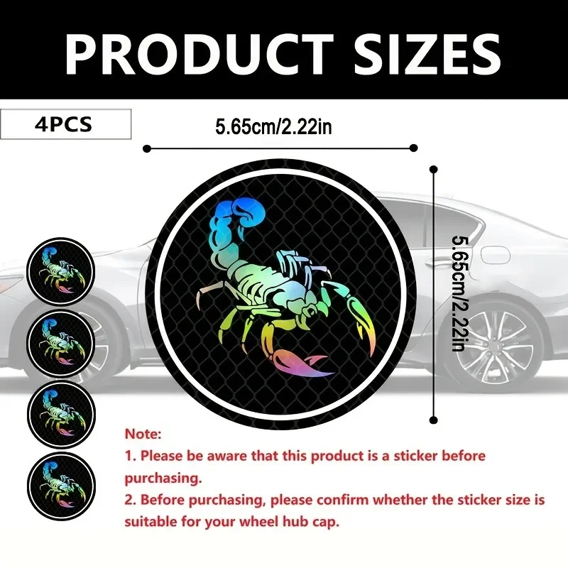 4Pcs Dreamy Animal Holographic Wheel Stickers, Skull Cat Wolf Scorpion Turtle Universal Reflective Decals for Auto Decoration