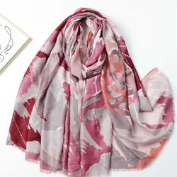 Women Winter Thick Viscose Cotton Scarf Geometric Contrast Fringe Shawls And Wraps Pashmina Stole Bufandas Muslim Hijab Sjaal